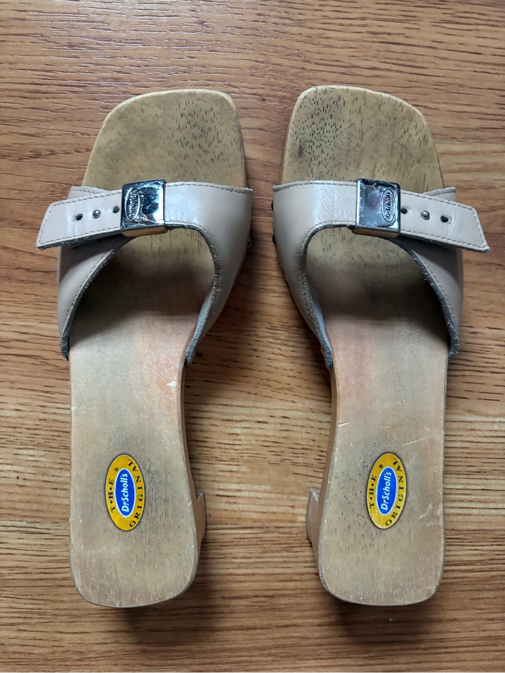 Vintage Dr. Scholl's Vintage Original Wooden Slides in Tan, Size 6
